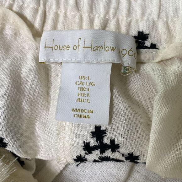 HOUSE OF HARLOW 1960 Embroidered Linen Blend palazzo Elastic Waist Pants - Picture 13 of 13